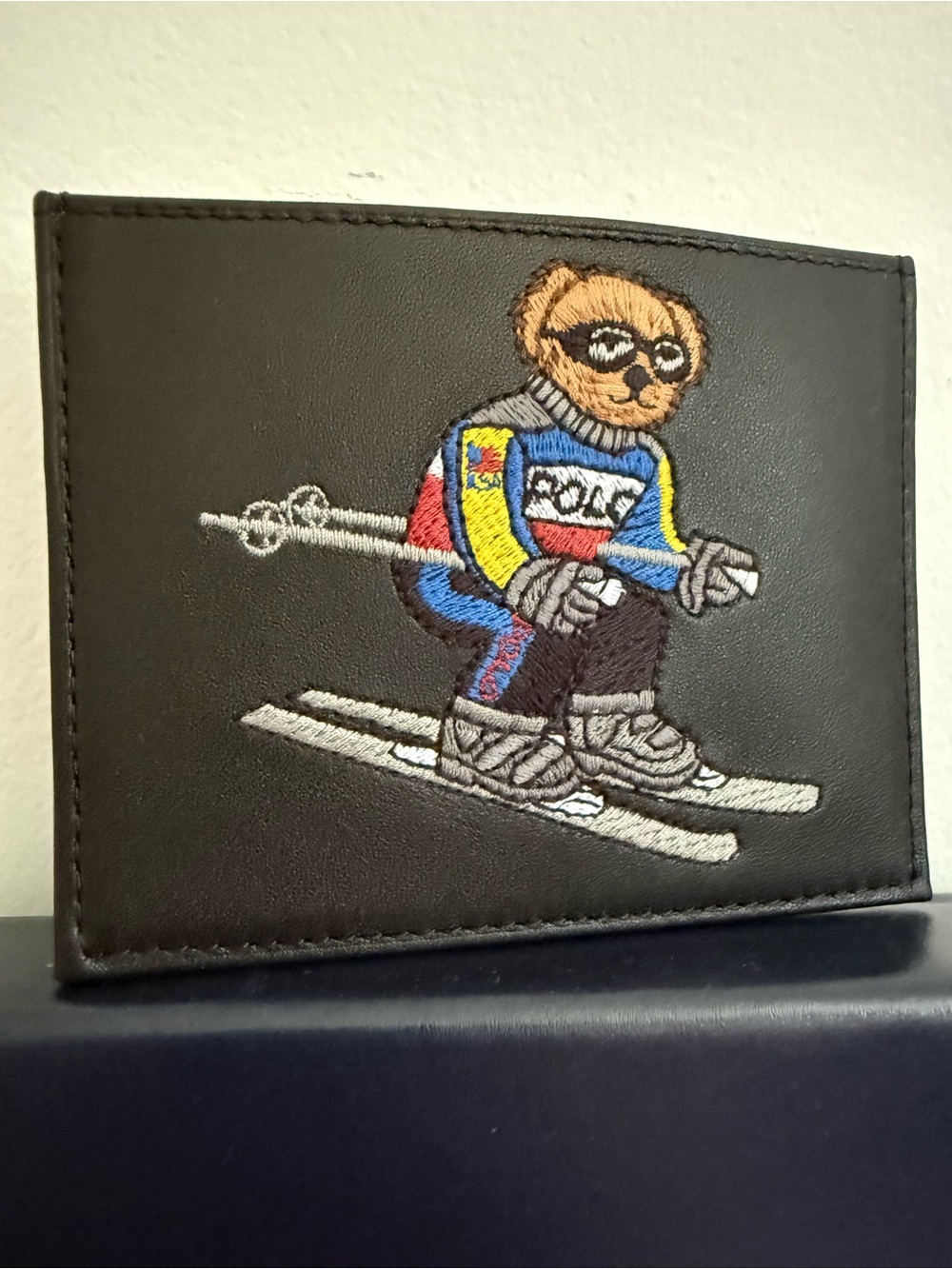 Polo Ralph Lauren Embroidered Ski Bear Leather Card Holder Black NWT OS - Picture 16 of 17